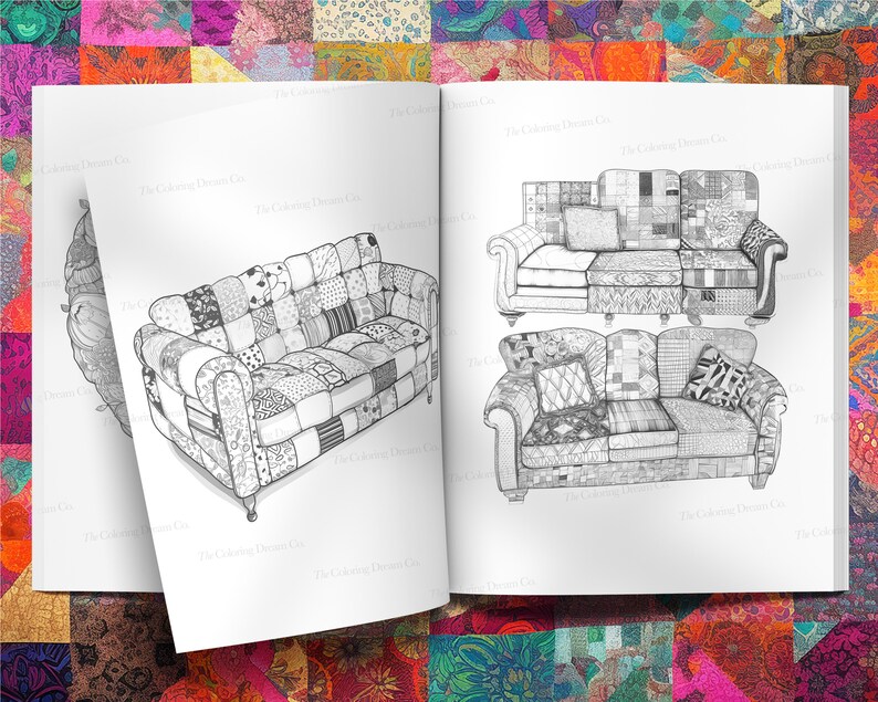 Libro da colorare con motivo patchwork, pagina da colorare unica, sollievo dallo stress, pagina da colorare stampabile, PDF stampabile, pagine da colorare per bambini adulti immagine 7