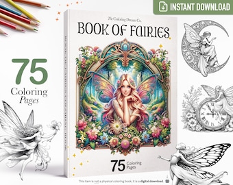Book Of Fairies: Whimsical Coloring Book, Fantasy Coloring Page, Printable Coloring Page, Adults Kids Coloring Pages