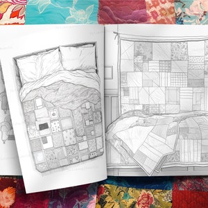 Libro da colorare con motivo patchwork, pagina da colorare unica, sollievo dallo stress, pagina da colorare stampabile, PDF stampabile, pagine da colorare per bambini adulti immagine 6