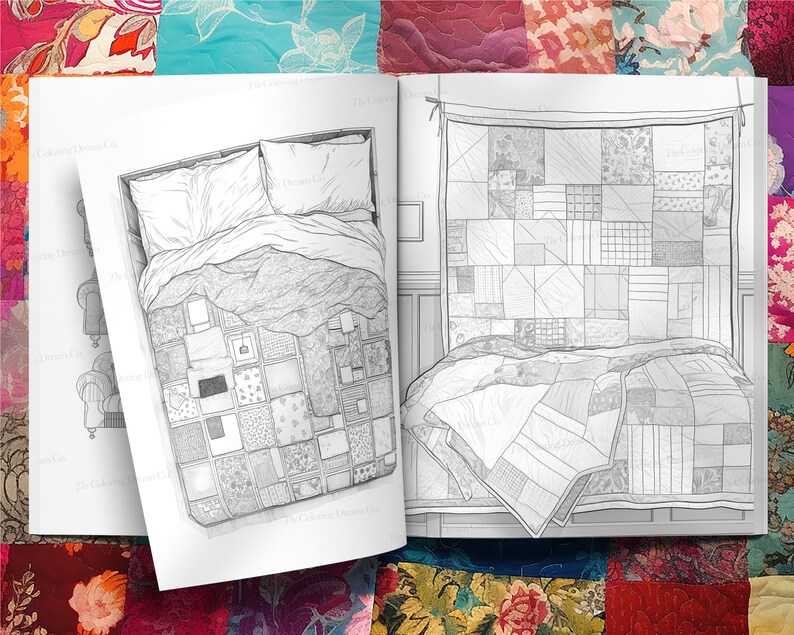 Libro da colorare con motivo patchwork, pagina da colorare unica, sollievo dallo stress, pagina da colorare stampabile, PDF stampabile, pagine da colorare per bambini adulti immagine 6