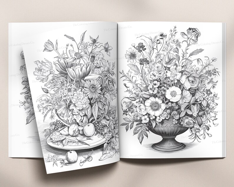 Flower Bouquets Coloring Book Digital Coloring Book Flowers - Etsy