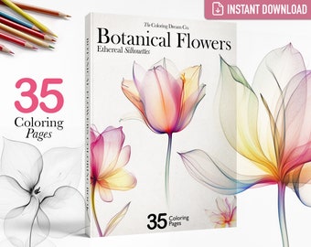Botanical Flowers Coloring Book, Beautiful Flowers Coloring Page, Printable Coloring Page, Printable PDF, Adults Kids Coloring Pages