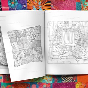 Libro da colorare con motivo patchwork, pagina da colorare unica, sollievo dallo stress, pagina da colorare stampabile, PDF stampabile, pagine da colorare per bambini adulti immagine 3