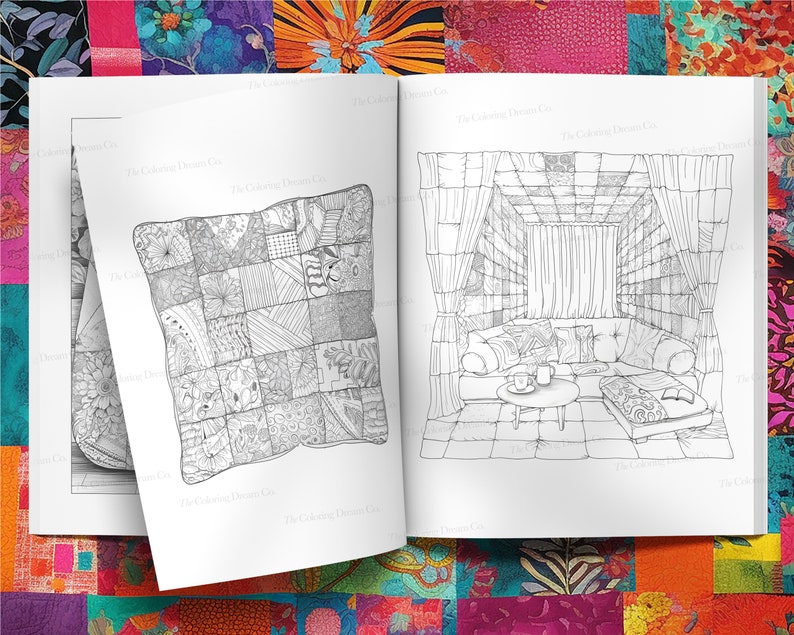 Libro da colorare con motivo patchwork, pagina da colorare unica, sollievo dallo stress, pagina da colorare stampabile, PDF stampabile, pagine da colorare per bambini adulti immagine 3