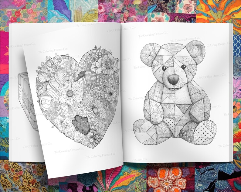 Libro da colorare con motivo patchwork, pagina da colorare unica, sollievo dallo stress, pagina da colorare stampabile, PDF stampabile, pagine da colorare per bambini adulti immagine 9