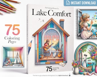 Lake Comfort: Whimsical Summer Coloring Book, Easy Cute Coloring Pages, Nature Landscapes, Printable Coloring Page, Adults & Kids Coloring