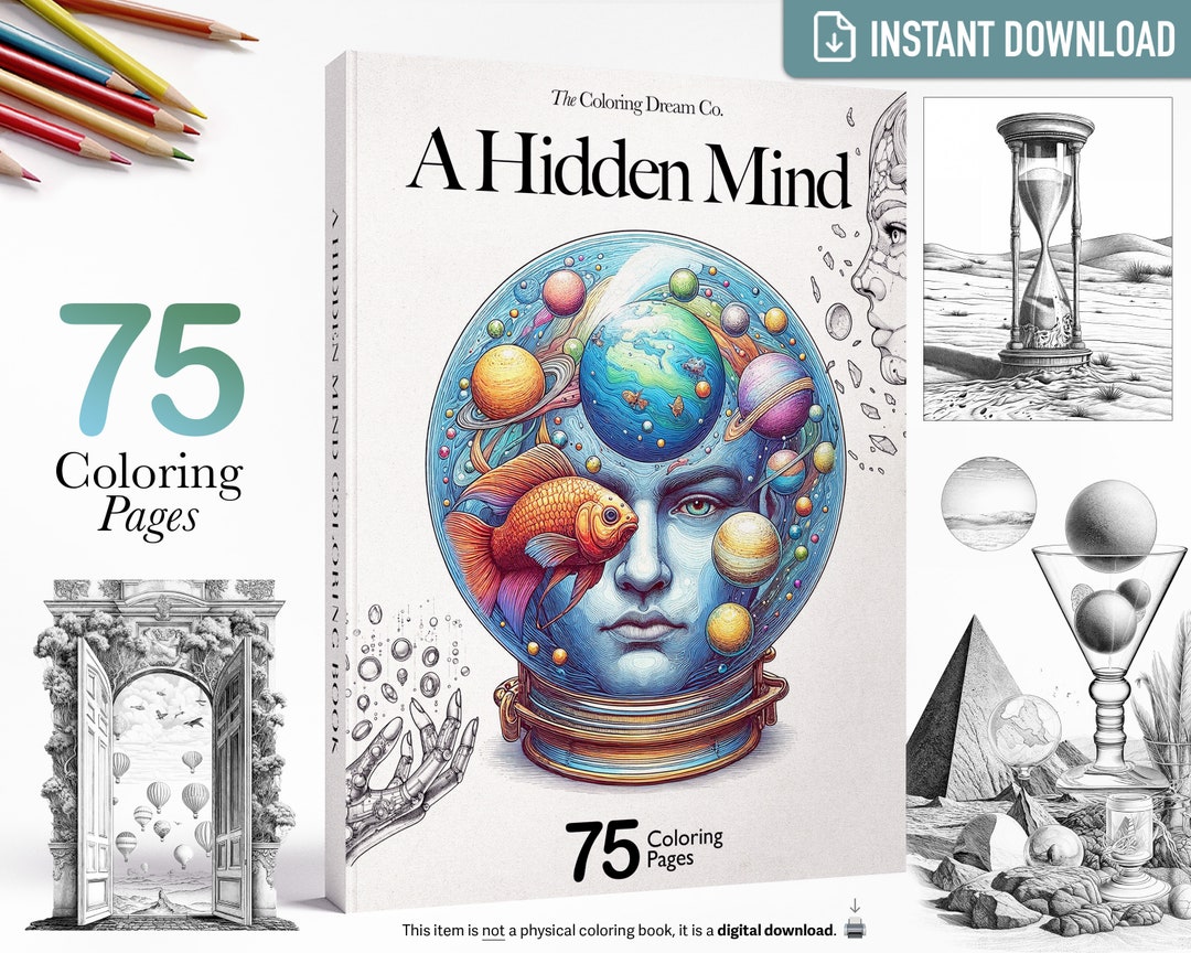 A Hidden Mind: Surreal Coloring Book, Fantasy Coloring Page, Printable