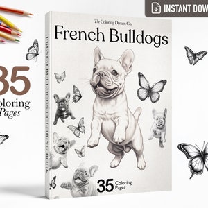 Bulldogge Malbuch, Frenchies, Malseiten zum Ausdrucken, PDF zum Ausdrucken, Erwachsene Kinder Malseiten, Graustufen, sofort Download