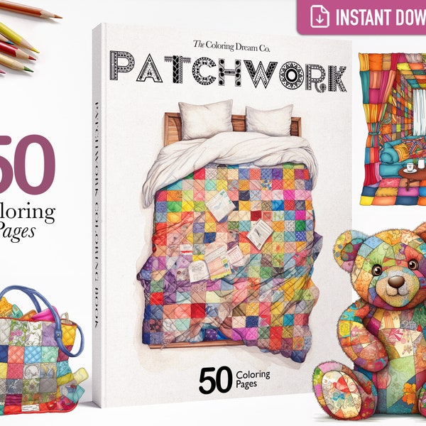 Patchwork Pattern Coloring Book, Page de coloriage unique, Soulagement du stress, Page de coloriage imprimable, PDF imprimable, Adultes Enfants Coloriages