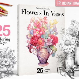 Flower Bouquets Coloring Book, Digital Coloring Book, Flowers Printable Coloring Page, Garden Coloring Book, Adults Kids Coloring Pages