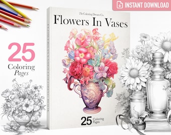 Flower Bouquets Coloring Book, Digital Coloring Book, Flowers Printable Coloring Page, Garden Coloring Book, Adults Kids Coloring Pages
