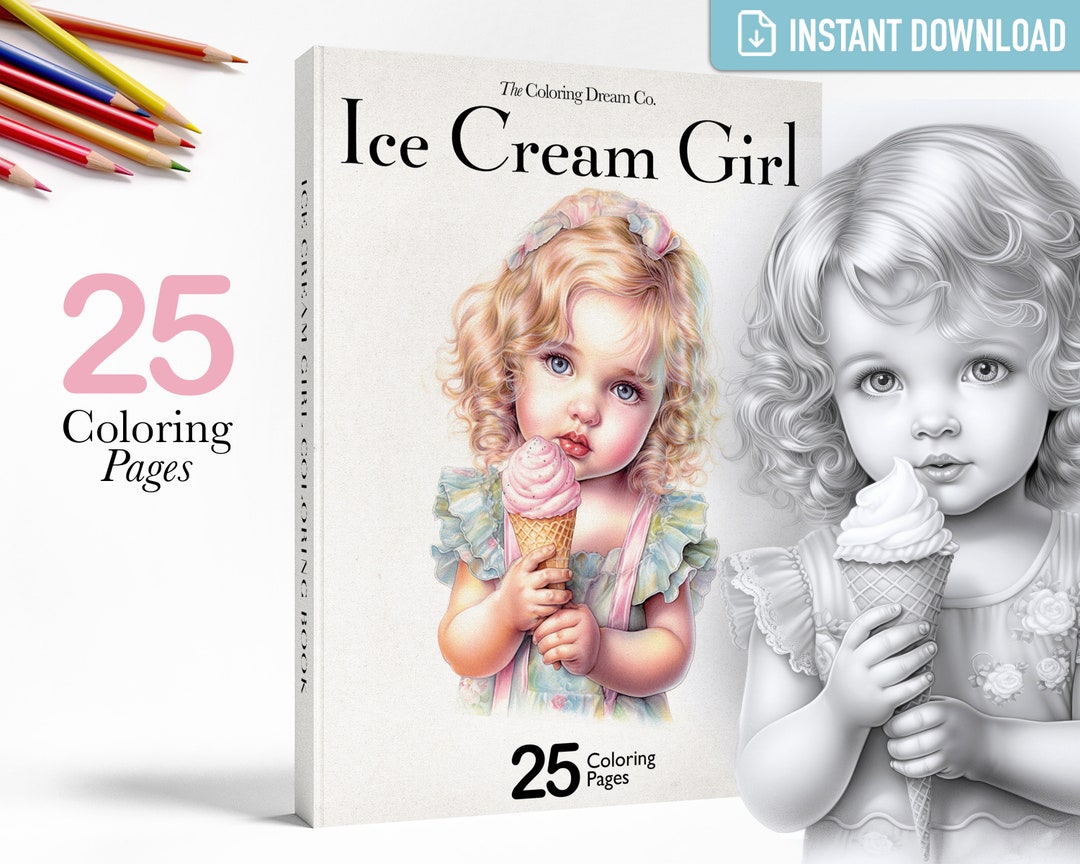 Cute Coloring Book, Girl Eating Ice Cream, Printable Coloring Page ...