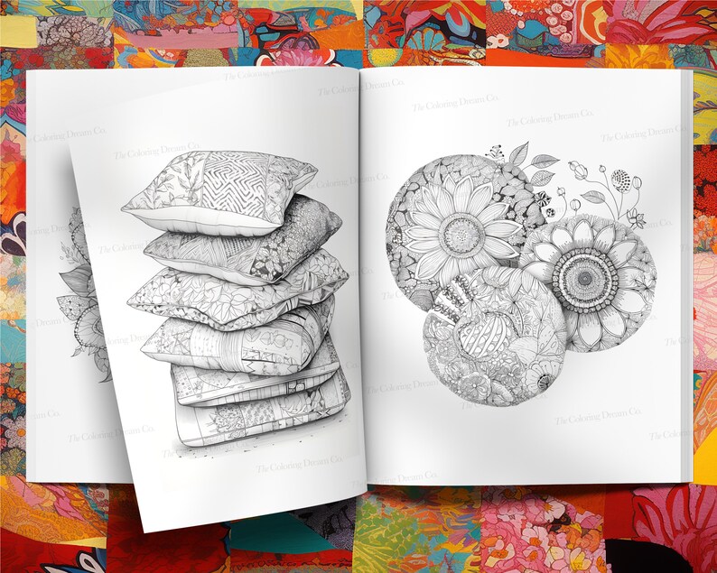 Libro da colorare con motivo patchwork, pagina da colorare unica, sollievo dallo stress, pagina da colorare stampabile, PDF stampabile, pagine da colorare per bambini adulti immagine 5