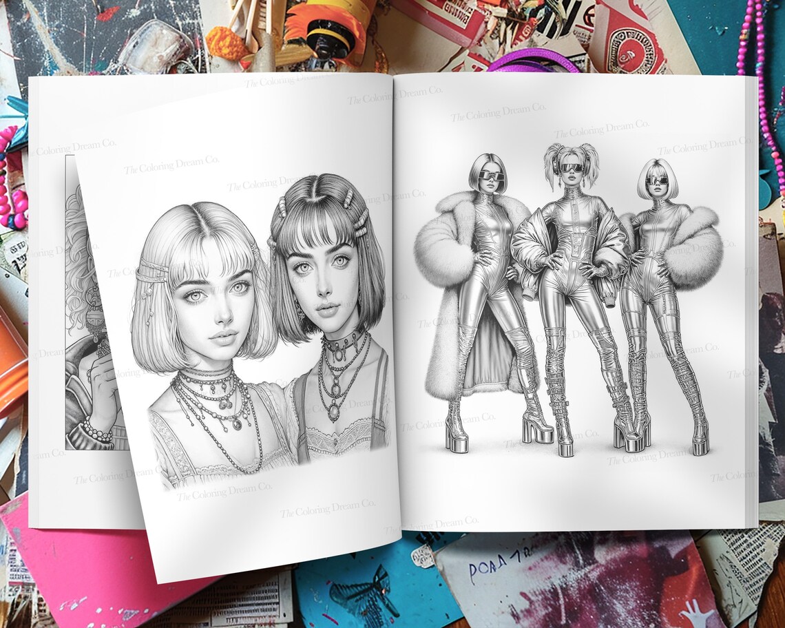 90s Rave Kids Coloring Book, Anime Fashion Coloring Book, Printable ...