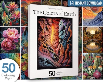 Nature Landscapes Coloring Book, Beautiful Flowers Coloring Page, Printable Coloring Page, Printable PDF, Adults Kids Coloring Pages