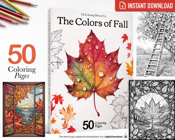 The Colors Of Fall: Whimsical Coloring Book, Autumn Landscapes, Thanksgiving Coloring Page, Printable PDF, Adults Kids Coloring Pages