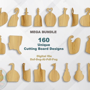 160x Einzigartiges Schneidebrett SVG Bundle - Charcuterie Board Designs - DIY Schneidebrett Pläne & SVG für Laserschnitt- und Holzbearbeitungsprojekte