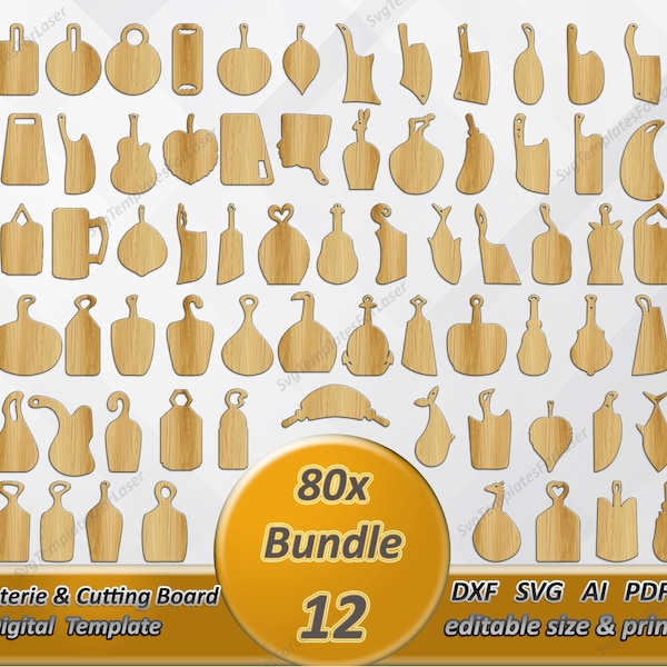 80x Cutting Board SVG Files Set - Charcuterie Board Designs - DIY Cutting Board Plans & PNGs for Laser Cutting and Woodworking Projects!