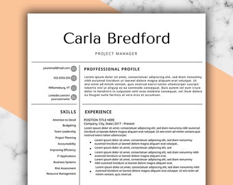 Professional Resume Template for Word & Pages | Professional CV Template | One, Two and Three Page Resume Template | Instant Download Resume