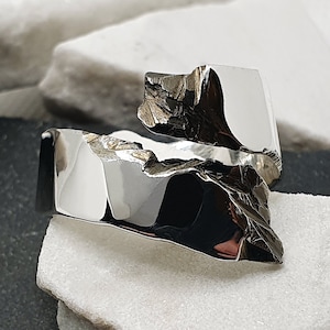 Freyja: Brutalist, Raw, Dark Beauty. Handmade 925 Sterling Silver Alternative Ring with Oxidised Blackened Stone Finish. Gift for Him / Her.