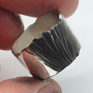 Freyja v3. Sculptural Oxidised Silver Ring: A Wide Brutalist, Raw, Rustic Statement for the Unique Man / Woman.