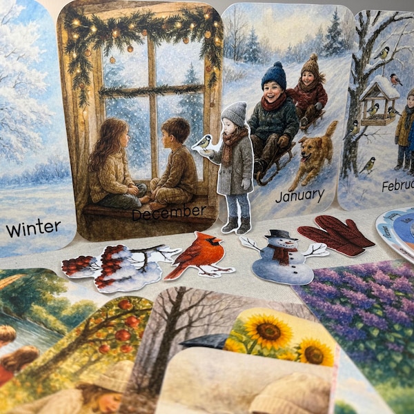 Månadskortsset, Årets månader, Fyra årstider, Utbildning, Naturinlärning Hemundervisning Klassrum, Montessori, Morgonkorg, Studieenhet