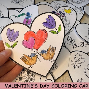 9 Valentine's Day Heart Frame Coloring Cards, Mother’s Day, Seasonal Paper Crafts, DIY School Teacher Gift, Love Coloring Greeting Cards