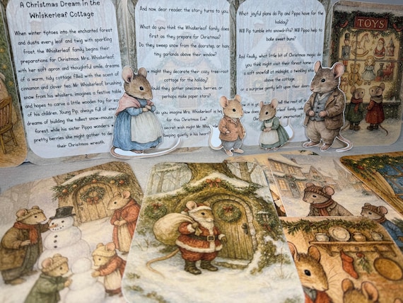 Christmas Mice Story building Prompt Cards, Winter Storytelling, Kids Conversation, Montessori Learning, Homeschool, Classroom, Paper Dolls