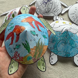Turtle Paper Craft Kit, Summer Coloring Set, Turtle 3D Paper Craft, Printable DIY Kids Paper Toys, Ocean Pretend Play, Underwater Play Set
