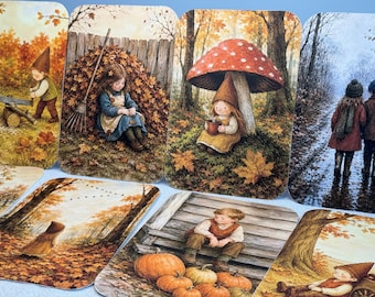 Waldorf Autumn Cards, Seasonal Table Decoration, Gnome and Kids Printable, Fall Nature Learning, Montessori Homeschool Preschool