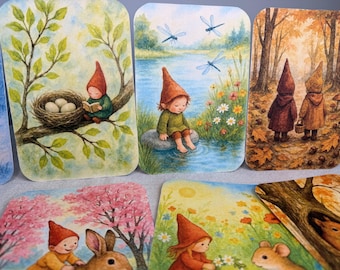 Seasonal Table Decoration, Four Seasons, Year Cards, Education, Nature Learning Homeschool Classroom, Gnomes and Animals, Montessori Waldorf
