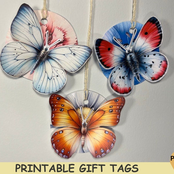Spring Butterfly Gift Tags, Holiday Present Labels, DIY Paper Butterfly Garland, Digital Printable Gift Tags, DIY Hang Tag, Classroom Decor