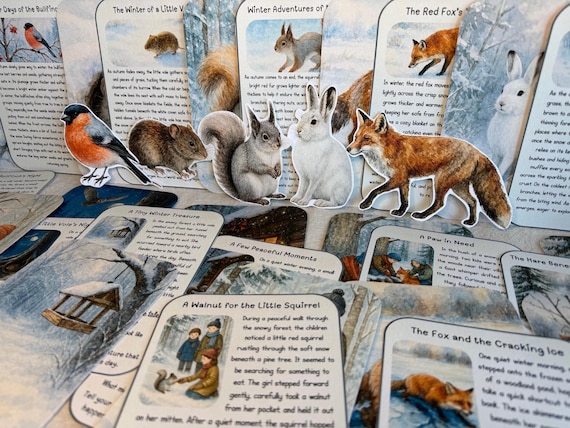 Winter Woodland Story Building Prompt Cards, Forest Animals Storytelling, Kids Conversation, Montessori Nature Learning Homeschool Classroom