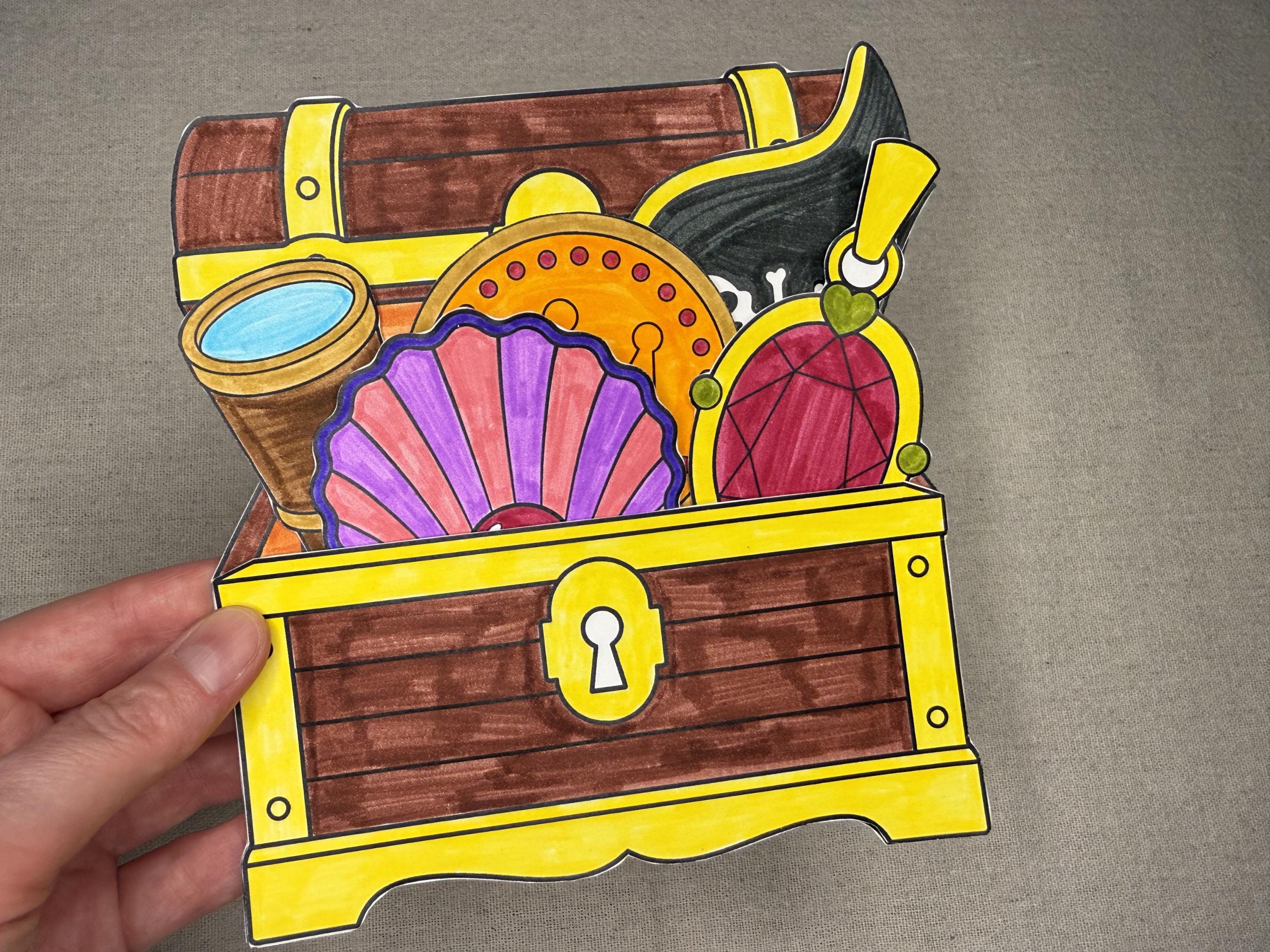 Treasure Chest Coloring Set, DIY Kids Paper Craft, Cut and Paste,…