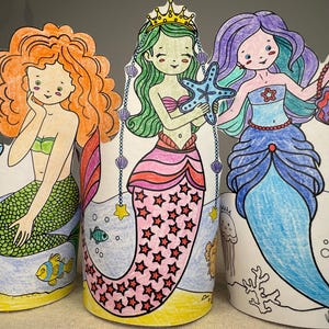 Mermaid Dolls Paper Craft Kit, Summer Coloring Set, Mermaid Paper Dolls Printable DIY Kids Paper Toys Ocean Pretend Play Underwater Play Set