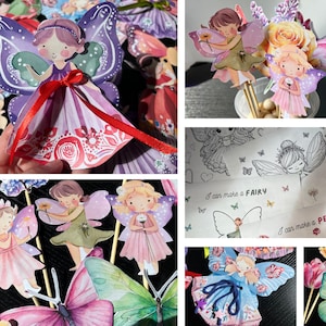 Fepysselpaket, pappersdocka för förskola, finmotorikaktivitet med fjärilar i papper, gör-det-själv-pappersleksaker för barn, utskrivbar pysselaktivitet med blommor