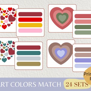 Cartes d'association des couleurs des coeurs, activité de reconnaissance des couleurs, jeu d'association pour les enfants d'âge préscolaire, jeu à imprimer pour les enfants, feuilles de travail pour l'apprentissage