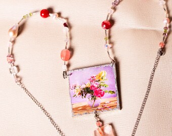 necklace with stones and photo frame (made by me) and laminated