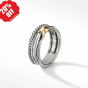 DY Eternal Ring, Cable Ring ,  Sterling Silve Ring , 18K Gold Plated 925 Sliver Ring