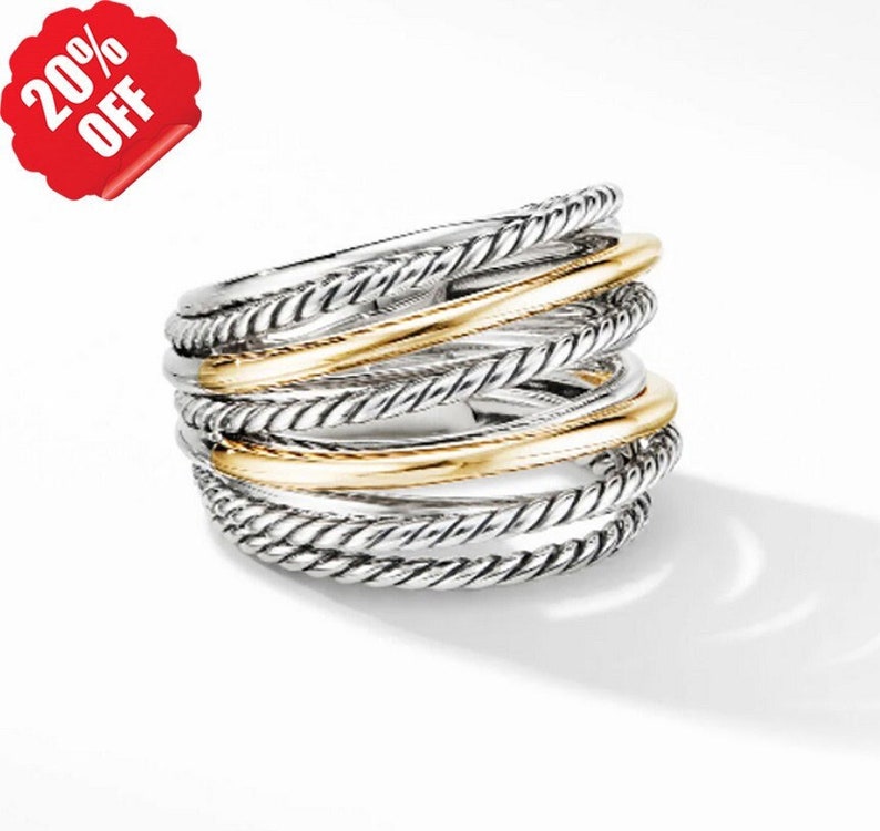 DY Eternal Ring, Cable Ring , Sterling Silve Ring , 18K Gold Plated 925