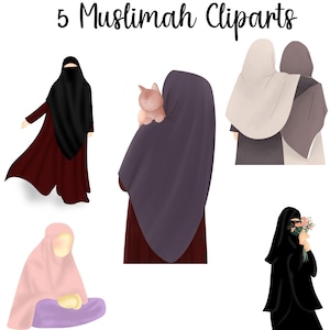 Hijab Clipart, Woman in Hijab Illustration, Hijabi Profile Picture, Hijabi Illustration, Hijab Stickers, Muslimah with cat, Muslimah besties