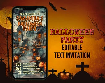 Halloween Party Text Invitation, Halloween, Digital Invitation, Editable Invitation, Electronic Invite, Phone Invite, Evite, Halloween Evite