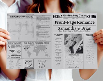 Wedding Program Template, Large Folded Newspaper Printable Wedding Programs, Editable Newspaper Template, Timeline Template Wedding Program