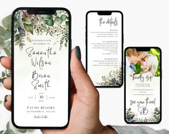 Digital Wedding Invitation Online Invitation Template Eco-Friendly E-Invite Electronic Wedding Invitation Eucalyptus Digital Wedding Invite