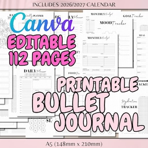 Editable Printable Bullet Planner Bujo Printables Bujo Spread Journal Bundle Journal Kit Bujo Template Bullet Journal 2026 Bullet Journal A5