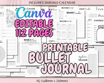 Editable Printable Bullet Planner Bujo Printables Bujo Spread Journal Bundle Journal Kit Bujo Template Bullet Journal 2026 Bullet Journal A5