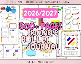 2026 Printable Bullet Journal Bundle BuJo Templates Daily, Weekly, Monthly Layouts Financial Habit Tracker Self Care Journal Templates A4
