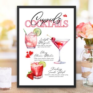 Szablon menu baru z podpisem na Walentynki Minimalistyczne menu baru do wydrukowania Nowoczesny edytowalny szablon menu drinków Napoje i dodatki