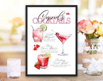 Valentine's Day Signature Drink Sign Bar Menu Template Minimalist Printable Bar Menu Modern Editable Drink Menu Template Drink and Garnishes
