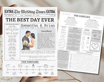 Newspaper Wedding Program Template Printable Wedding Program Timeline Template Fun WeddingProgram Editable Newspaper template canva template